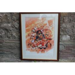 Large Limited Edition Print Commerating 50 Years of Ferrari Racing by Craig Warwick Signed & Framed