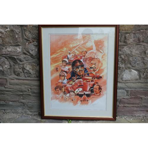 Large Limited Edition Print Commerating 50 Years of Ferrari Racing by Craig Warwick Signed & Framed