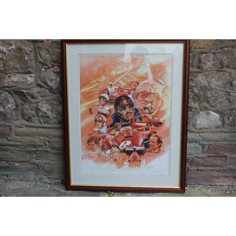 Large Limited Edition Print Commerating 50 Years of Ferrari Racing by Craig Warwick Signed & Framed