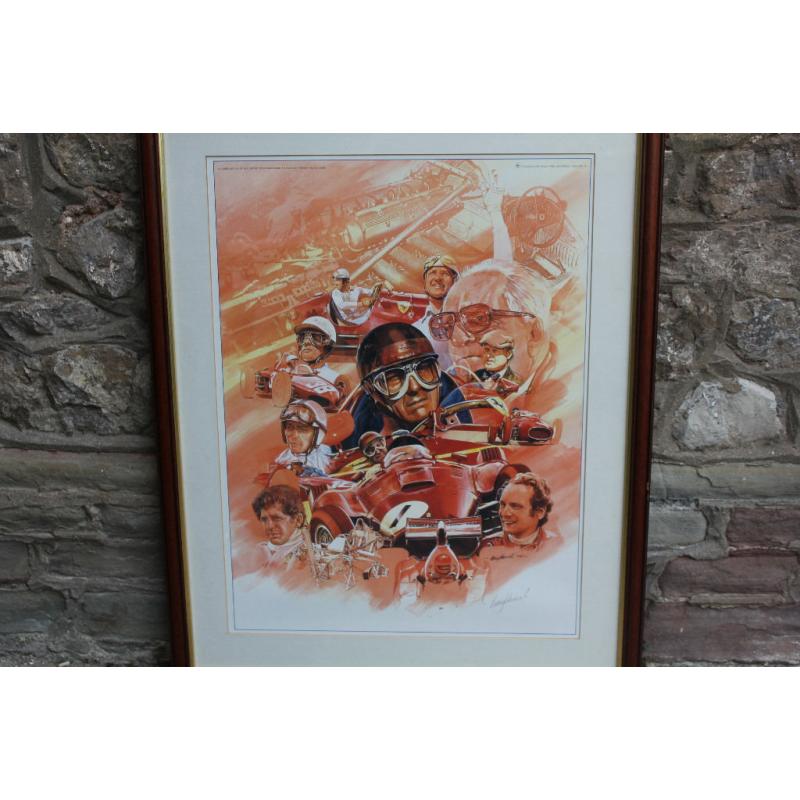 Large Limited Edition Print Commerating 50 Years of Ferrari Racing by Craig Warwick Signed & Framed