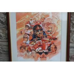 Large Limited Edition Print Commerating 50 Years of Ferrari Racing by Craig Warwick Signed & Framed