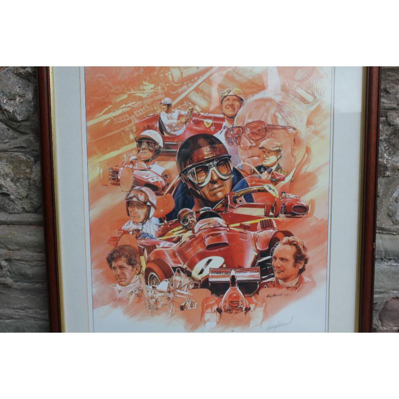 Large Limited Edition Print Commerating 50 Years of Ferrari Racing by Craig Warwick Signed & Framed
