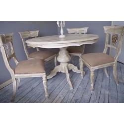 Shabby Chic Rustic Round French Style Dining Table & 4 Wooden Rustic Chairs