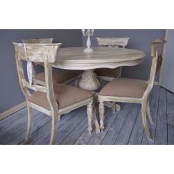 Shabby Chic Rustic Round French Style Dining Table & 4 Wooden Rustic Chairs