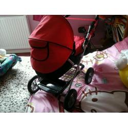 Toy pram and highchair