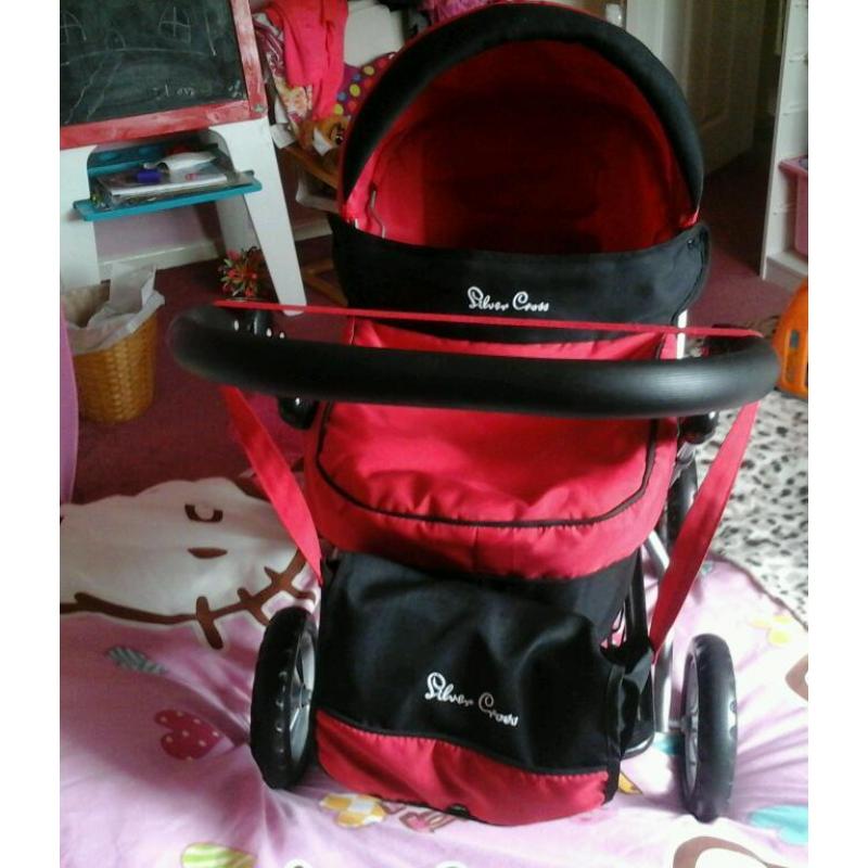 Toy pram and highchair