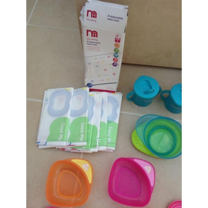 Bundle of baby weaning items inc bowls, pots, cups, cutlery
