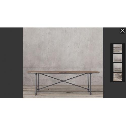 Restoration hardware reclaimed natural elm and zinc metal dining table chairs ottoman bench