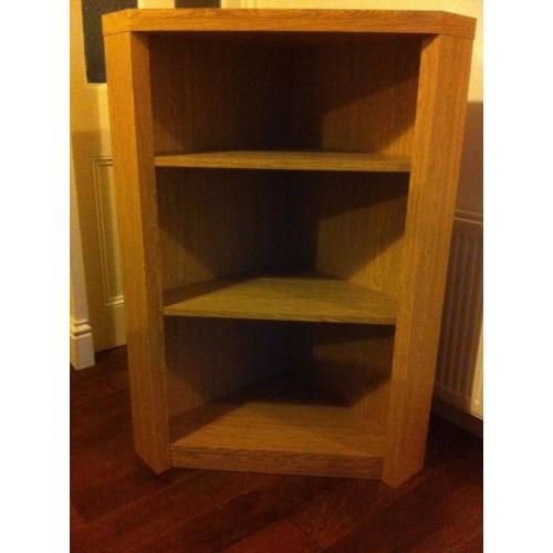 Oak colour corner shelving unit\bookcase. Very good condition, solid piece of furniture.