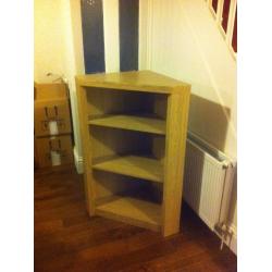 Oak colour corner shelving unit\bookcase. Very good condition, solid piece of furniture.