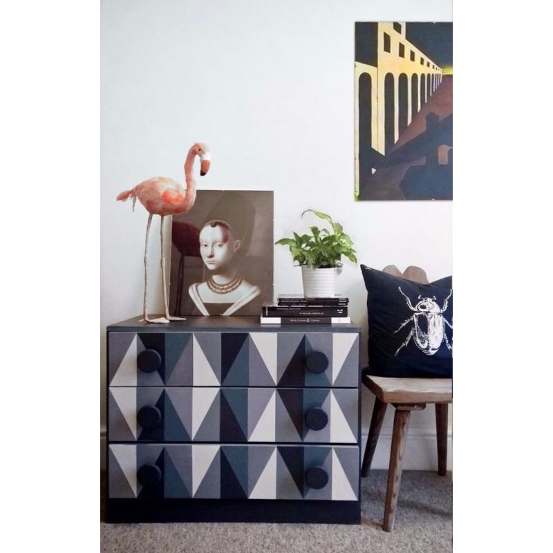 Colourful gemoteric quirky refurbished chest of drawers