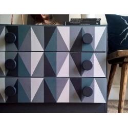 Colourful gemoteric quirky refurbished chest of drawers