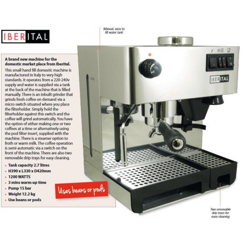Iberital Domestic Espresso Machine with Inbuilt Grinder