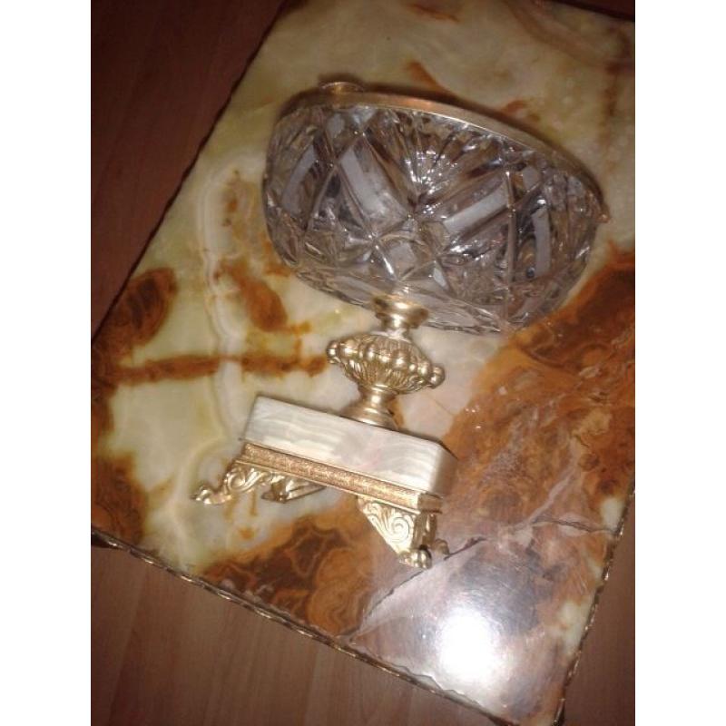 Ashtray - Real Onyx - Brass base - Glass surround = VGC - Can deliver locally