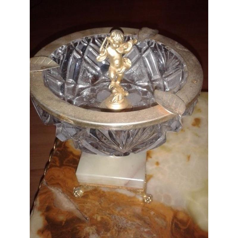 Ashtray - Real Onyx - Brass base - Glass surround = VGC - Can deliver locally