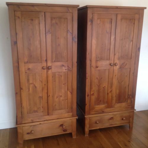Two Soild Victorian Style Pine Wood Wardrobes With Bottom Draws