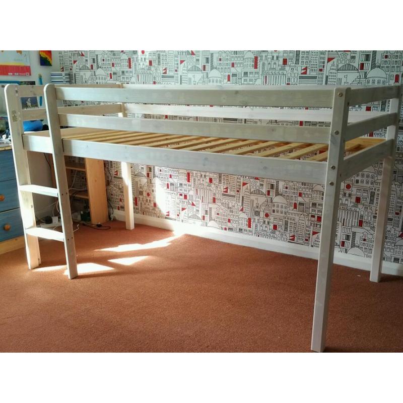 Mid sleeper childrens cabin bed frame with ladder and tent