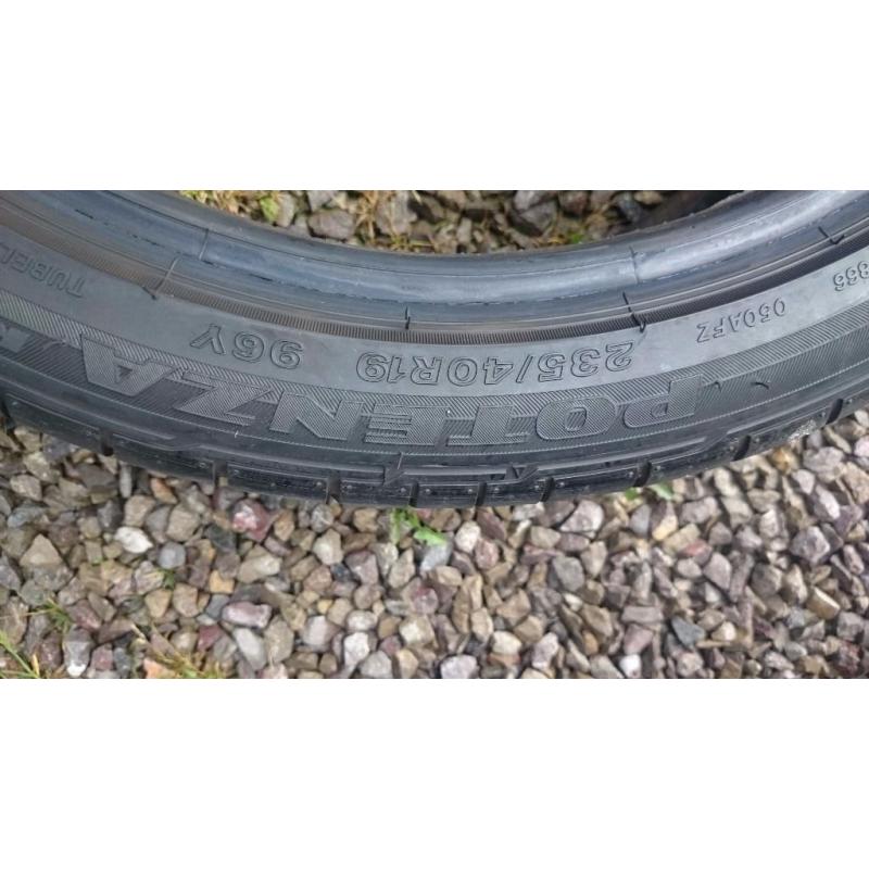Bridgestone 235/40/19 x 2 matching (like new)