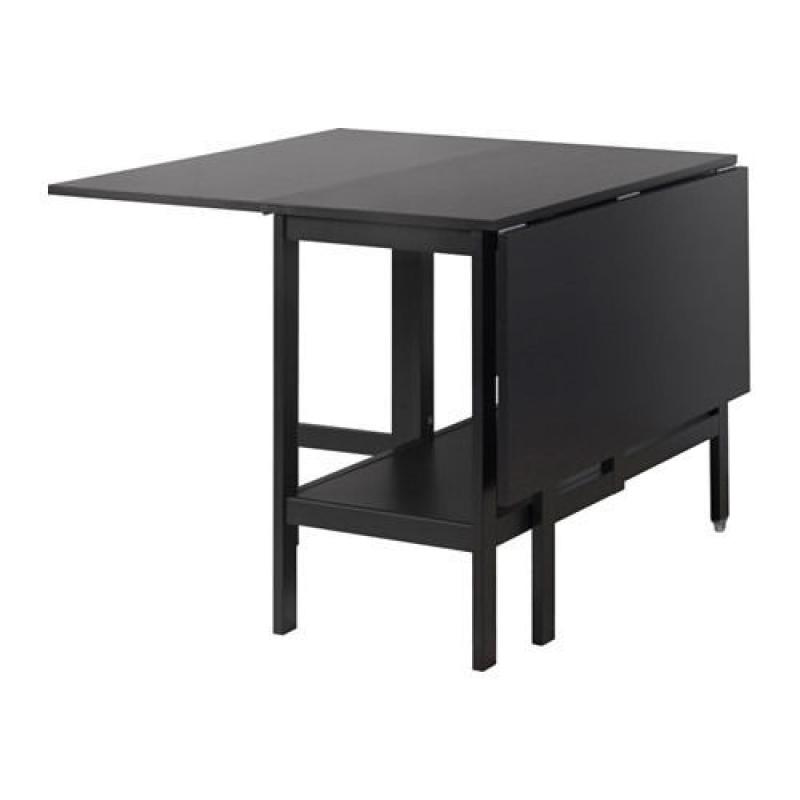Black space saving drop leaf 4 seater dining table + 2 folding chairs