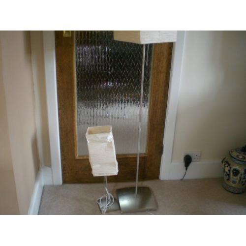 MODERN SILVER BASE STANDARD LAMP AND MATCHING TABLE LAMP