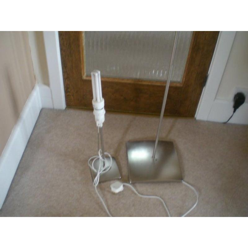 MODERN SILVER BASE STANDARD LAMP AND MATCHING TABLE LAMP