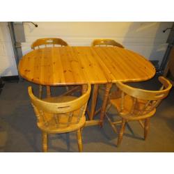 SOLID PINE GATE LEG FOLDING DINING TABLE WITH FOUR FARMHOUSE STYLE CHAIRS FREE DELIVERY