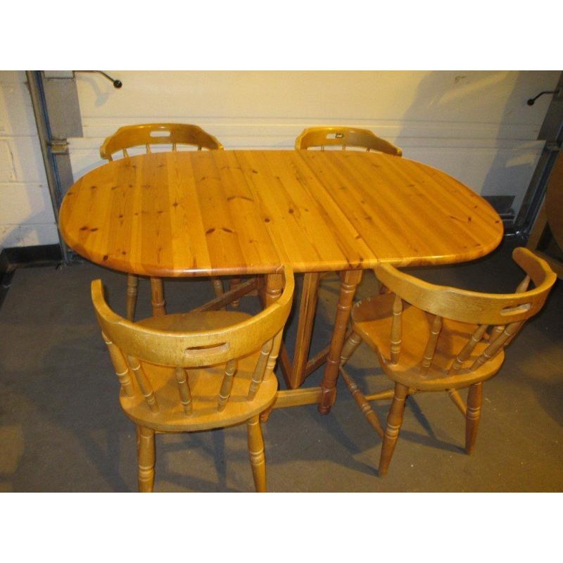 SOLID PINE GATE LEG FOLDING DINING TABLE WITH FOUR FARMHOUSE STYLE CHAIRS FREE DELIVERY