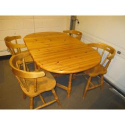 SOLID PINE GATE LEG FOLDING DINING TABLE WITH FOUR FARMHOUSE STYLE CHAIRS FREE DELIVERY