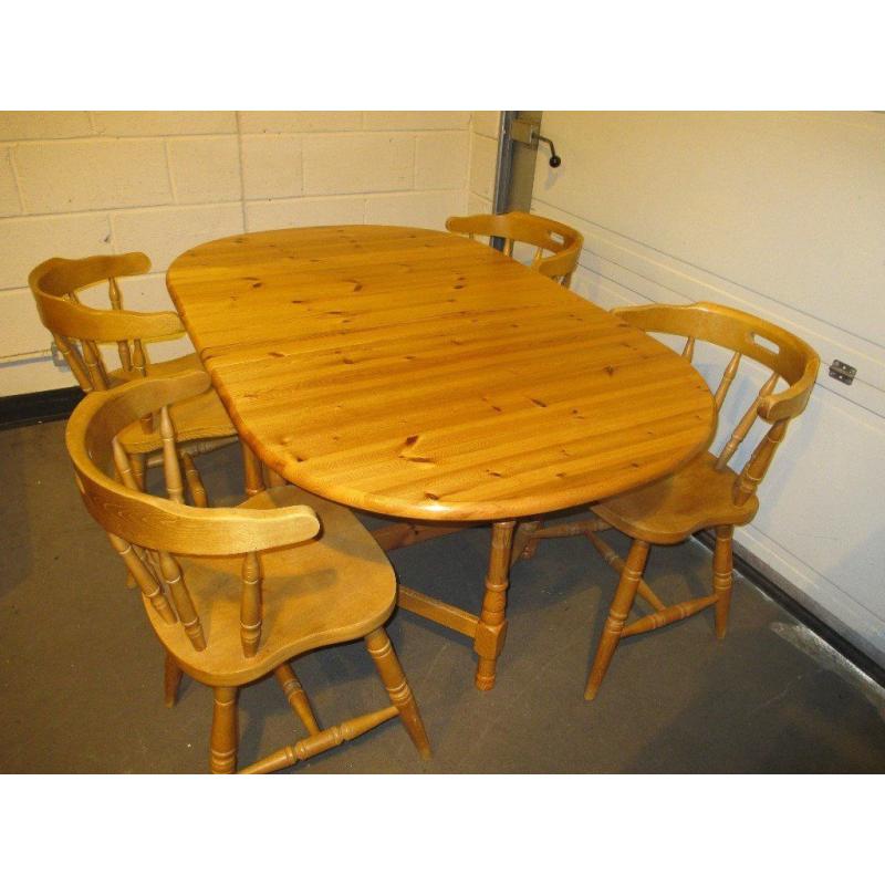 SOLID PINE GATE LEG FOLDING DINING TABLE WITH FOUR FARMHOUSE STYLE CHAIRS FREE DELIVERY