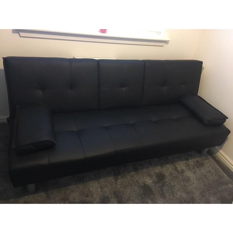 Black faux leather double sofa
