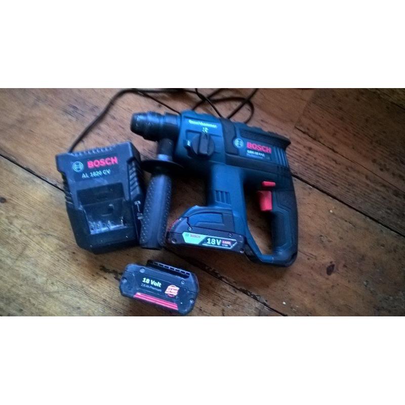 1 x BOSCH 18 VOLT LITHIUM SDS DRILL 2 X BATTERIES AND CHARGER