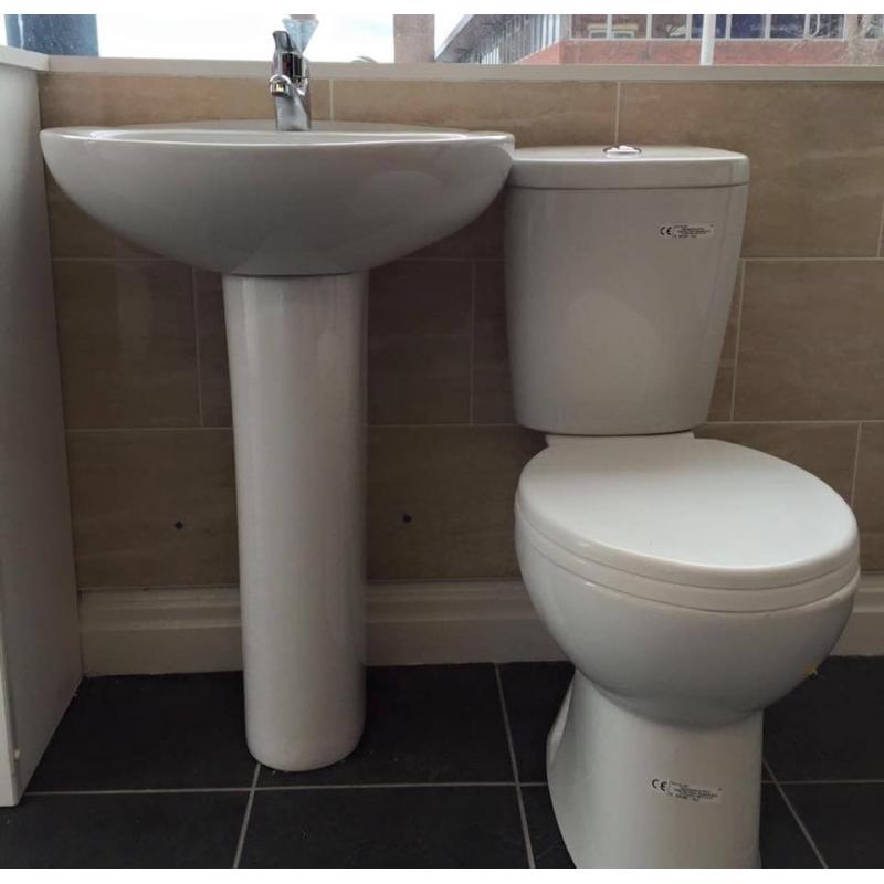 Toilet Pan & Cistern Combination With 1 Tap Hole Basin & Pedestal