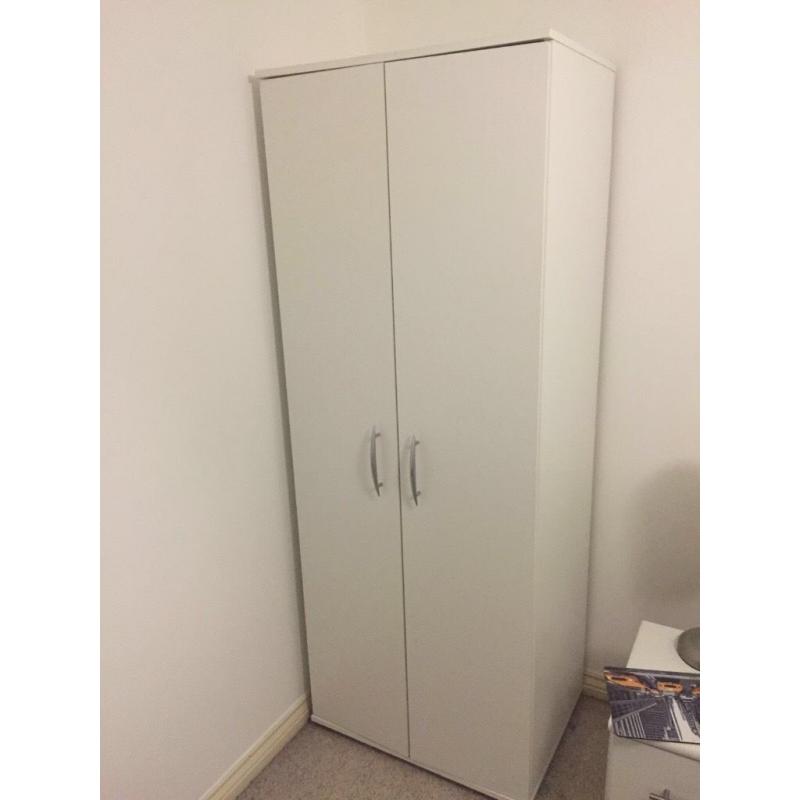 White wardroabe and two bedside cabinets
