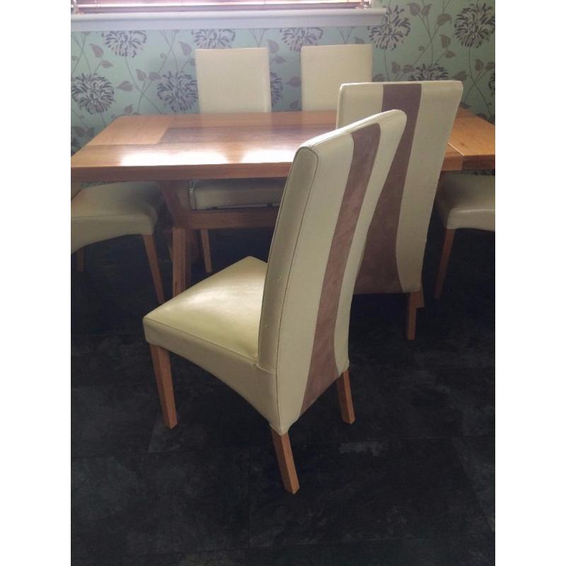 Teak and walnut dining room table and 6 chairs ex Gillies Broughty Ferry