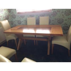 Teak and walnut dining room table and 6 chairs ex Gillies Broughty Ferry