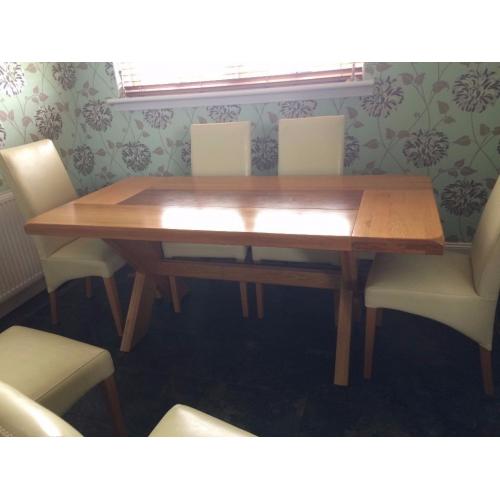 Teak and walnut dining room table and 6 chairs ex Gillies Broughty Ferry