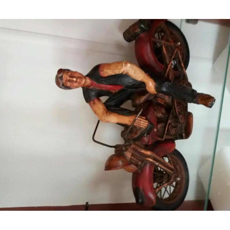 Very rare man on man on a motorbike ornament figure large
