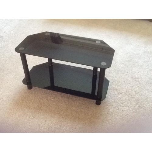 TV stand, black glass, 2 shelves, sleek and trendy