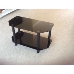 TV stand, black glass, 2 shelves, sleek and trendy