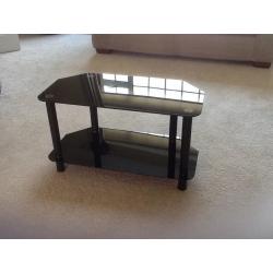 TV stand, black glass, 2 shelves, sleek and trendy