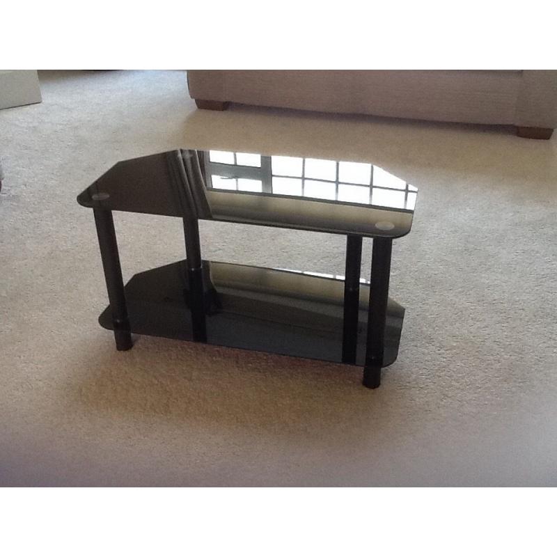 TV stand, black glass, 2 shelves, sleek and trendy