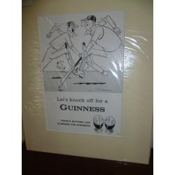 1960's Original Mounted Guinness Advert featuring a game of cricket