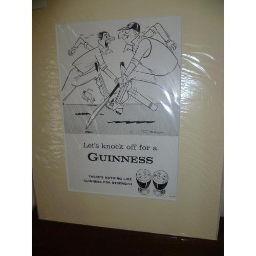 1960's Original Mounted Guinness Advert featuring a game of cricket