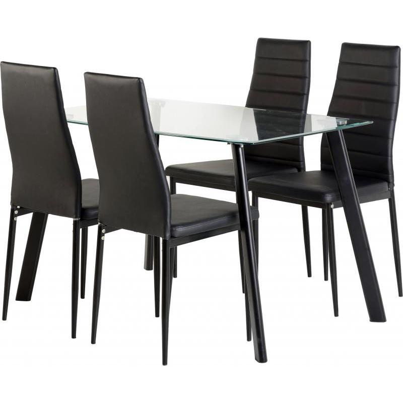 BRAND NEW abbey dinning set with 4 and 6 chairs in leather finish. tempered glass