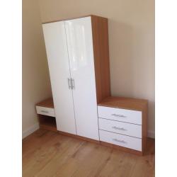 High Gloss Set with 2 Door wardrob, chest of drawer+ bedside- Brand New