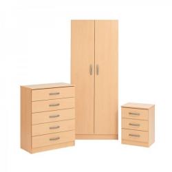 Fully Assembled 2 Door Wardrob Set with Chest of Drawer and Bedside BRAND NEW
