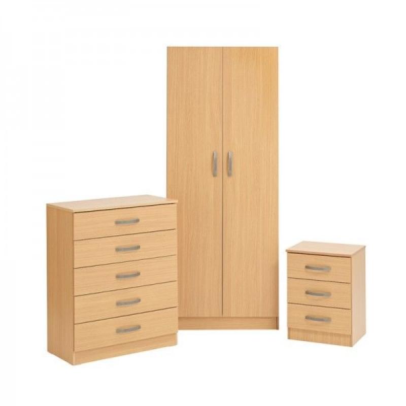 Fully Assembled 2 Door Wardrob Set with Chest of Drawer and Bedside BRAND NEW