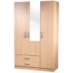 FULLY ASSEMLBED 3 DOOR WARDROBE WITH SHELVES HANGING RAILS IN BEECH OAK WHITE WENGE COLOR