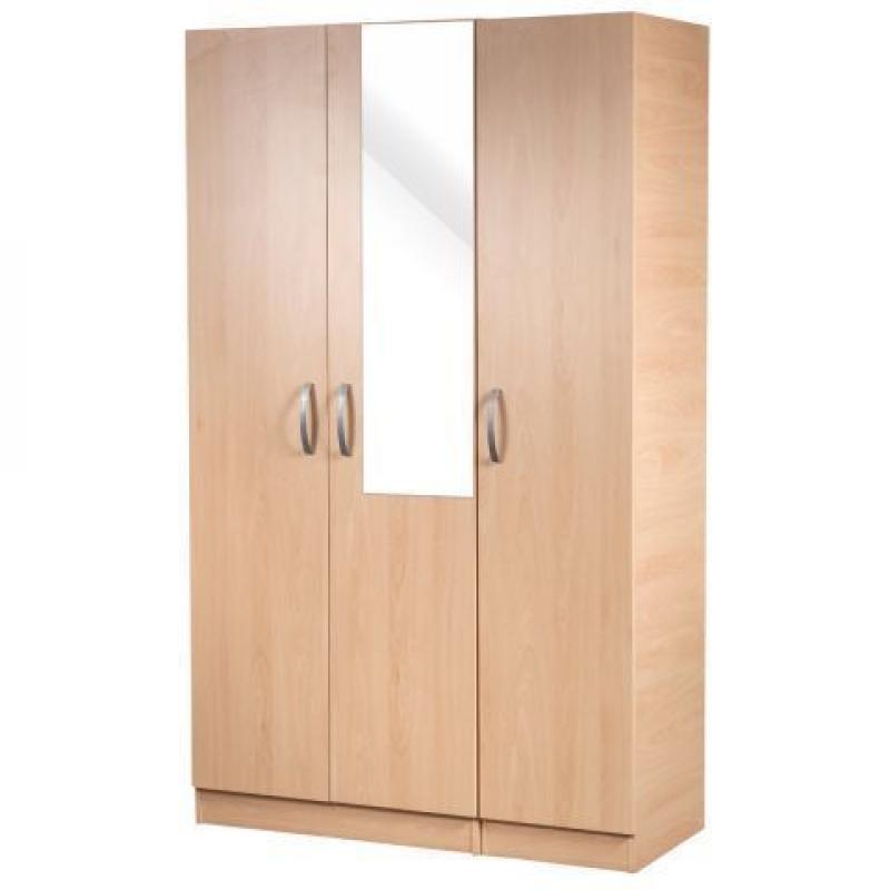 FULLY ASSEMLBED 3 DOOR WARDROBE WITH SHELVES HANGING RAILS IN BEECH OAK WHITE WENGE COLOR