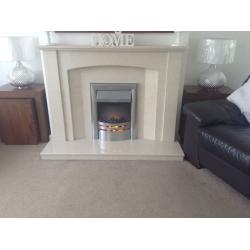 Cream marble hearth and fire surround